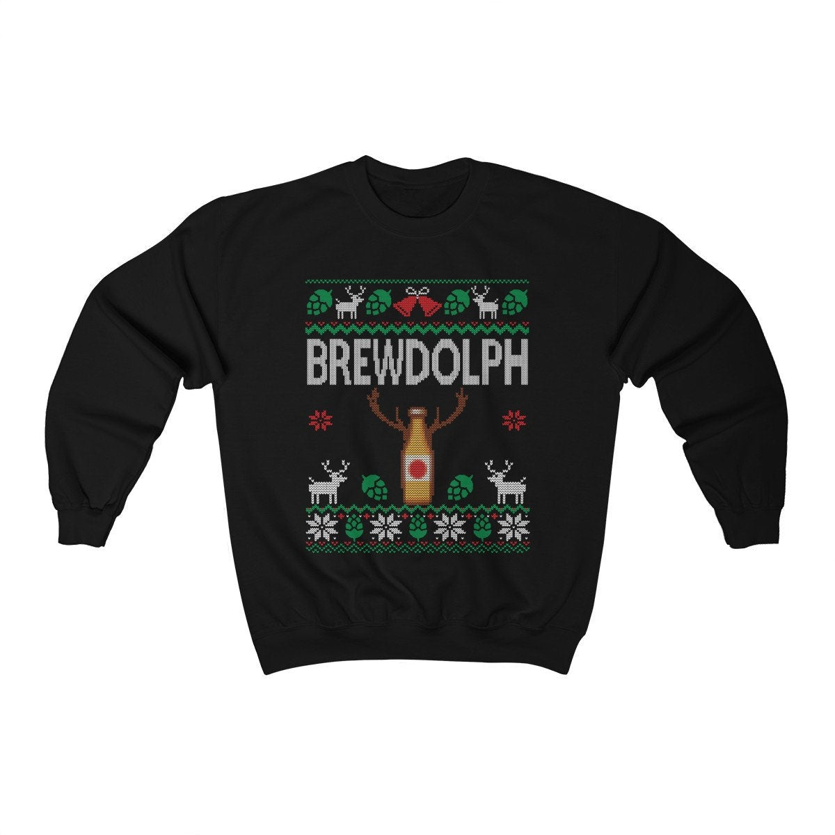 Brewdolph Sweatshirt, Ugly Christmas Beer Sweatshirt, Funny Craft Beer Lover Gift, Home Brewing Long Sleeve Unisex Heavy Blend Crewneck
