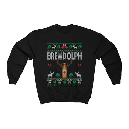 Brewdolph Sweatshirt, Ugly Christmas Beer Sweatshirt, Funny Craft Beer Lover Gift, Home Brewing Long Sleeve Unisex Heavy Blend Crewneck