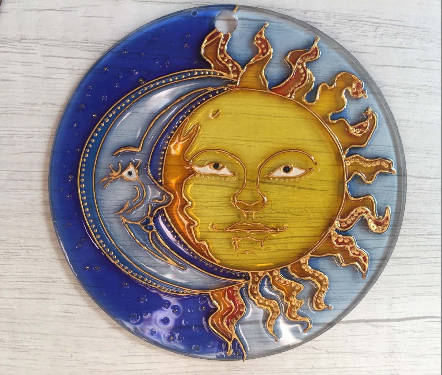 Stained Glass Decor Window Hangings Moon Suncatcher for Window Celestial decor