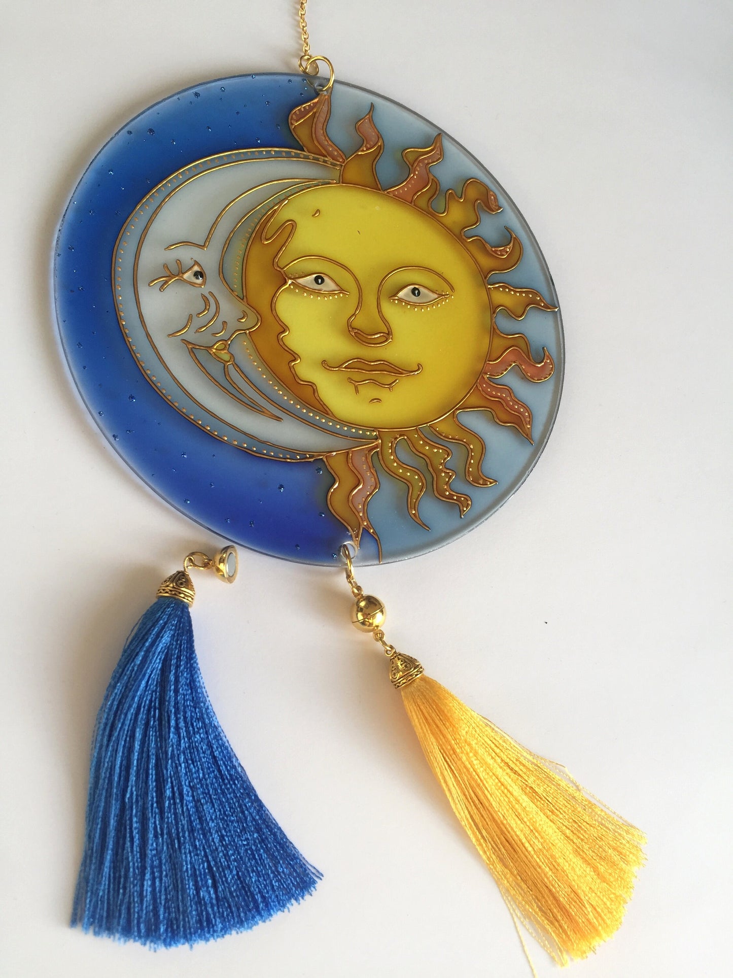 Stained Glass Decor Window Hangings Moon Suncatcher for Window Celestial decor