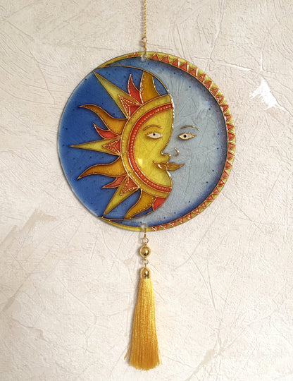 Blue cobalt Window Suncatcher Celestial Sun Moon decor Hanging Suncatcher Housewarming gift