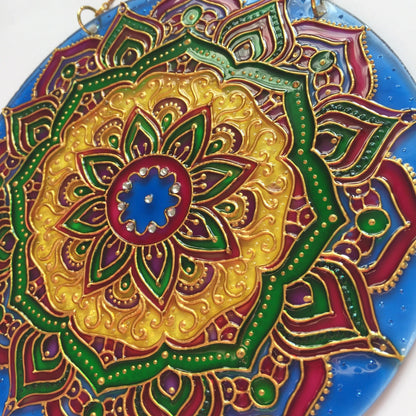 Indie Sacred geometry art Mandala Meditation Stained Glass room decor Hanging Sun catcher for Window