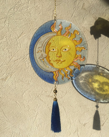 Stained Glass Decor Window Hangings Moon Suncatcher for Window Celestial decor