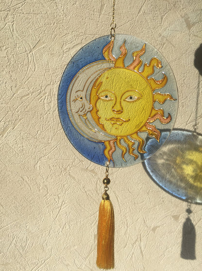 Stained Glass Decor Window Hangings Moon Suncatcher for Window Celestial decor
