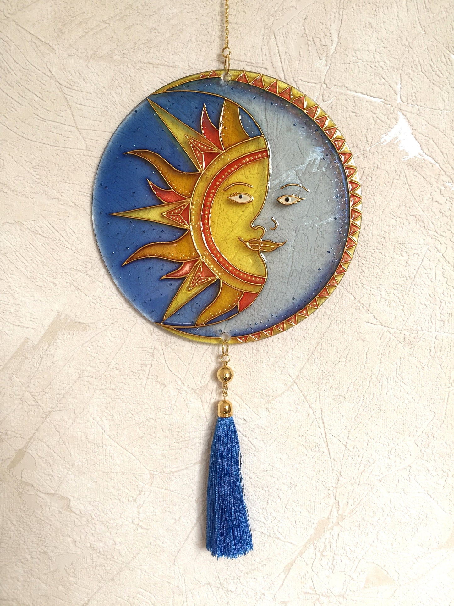 Blue cobalt Window Suncatcher Celestial Sun Moon decor Hanging Suncatcher Housewarming gift