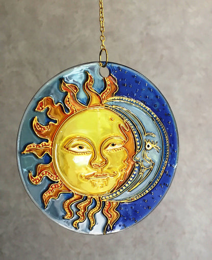 Stained Glass Decor Window Hangings Moon Suncatcher for Window Celestial decor