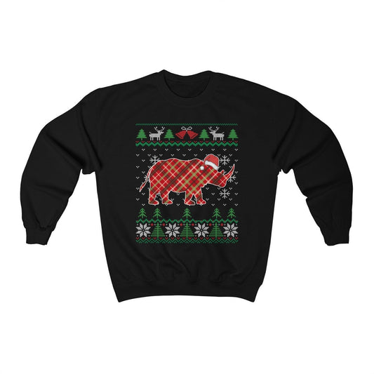 Rhino Santa Claus Ugly Christmas Sweatshirt, Plaid Rhinoceros Shirt, African Rhino Lover Gift Unisex Sweatshirt