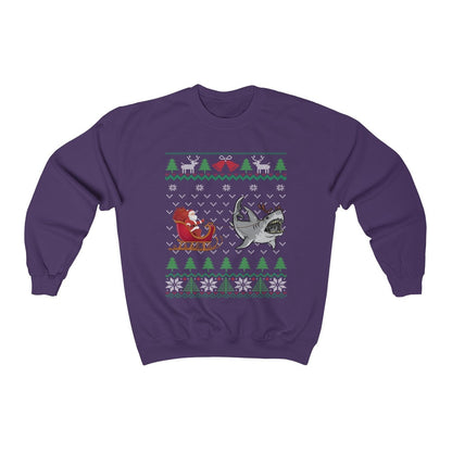 Great White Shark Pulling Santa's Sleigh | Funny Shark Themed Ugly Christmas Sweatshirt | Shark Lover Gift | Christmas Shark Shirt