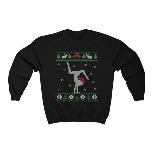 Hand Stand Gymnast Santa Hat Ugly Christmas Sweatshirt | Funny Gymnastics Girl Mom Shirt | Tumbling Gift | Gymnastics Team & Coach