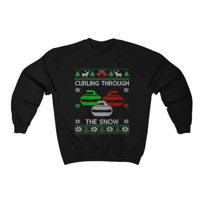Curling Through The Snow | Curling Ugly Christmas Sweatshirt | Funny Curler Gift | Curling Team Shirt | Curling Fan Shirt
