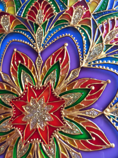 Sacred geometry wall art Mandala painting Stained Glass Decor Hanging Sun catcher for Window