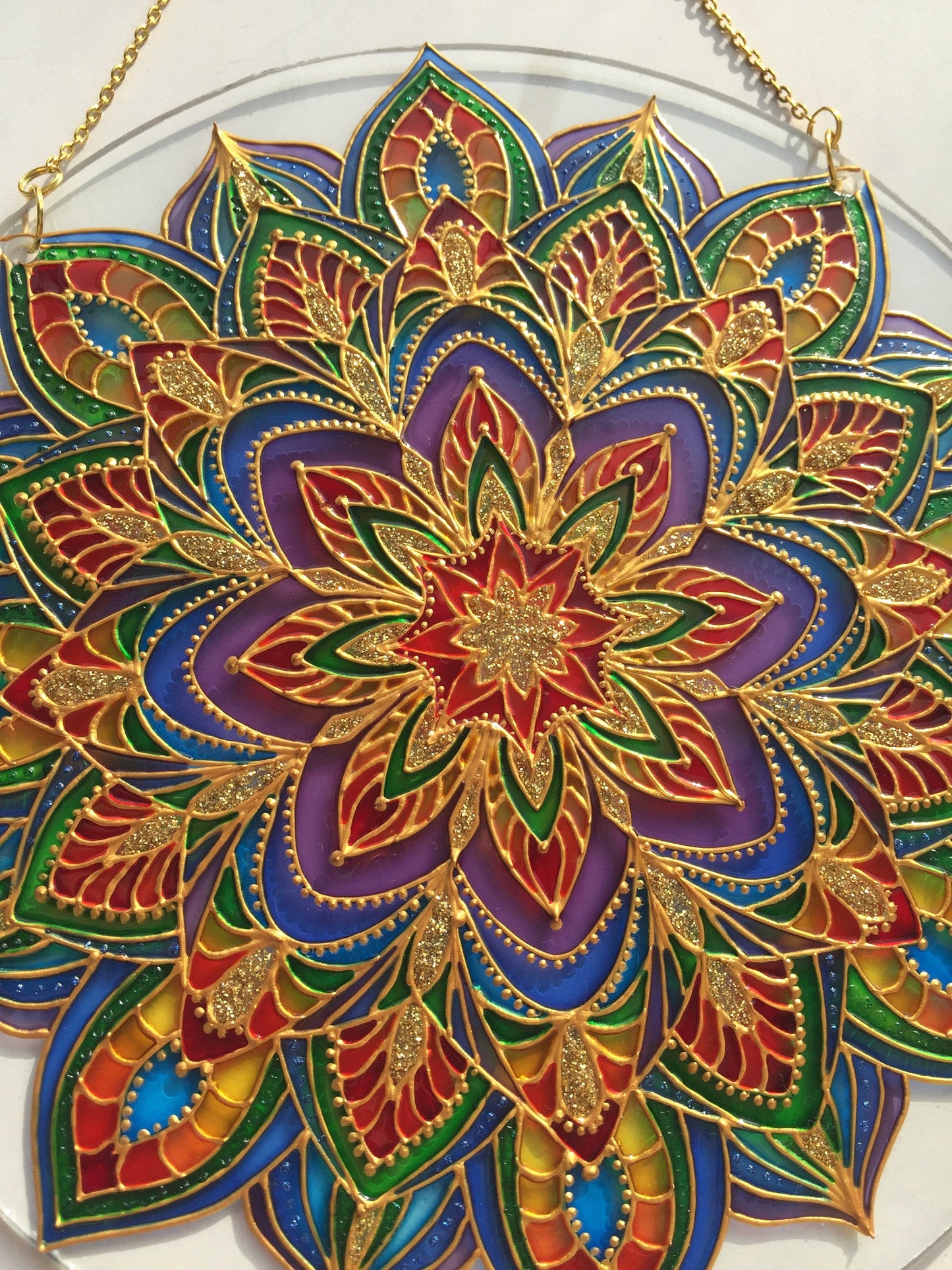 Sacred geometry wall art Mandala painting Stained Glass Decor Hanging Sun catcher for Window