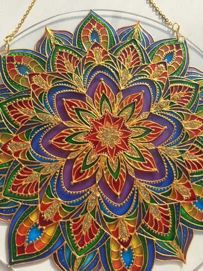 Sacred geometry wall art Mandala painting Stained Glass Decor Hanging Sun catcher for Window