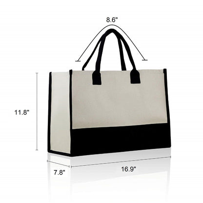 Personalized Monogram Embroidery Cotton Canvas Beach Tote Bag Initial Tote Bridesmaid Gift Tote Custom Beach Bag Gift for Her A-Z - Black