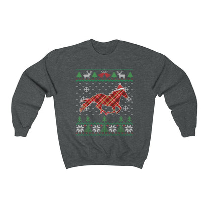Horse Santa Claus Ugly Christmas Sweatshirt, Plaid Equestrian Shirt, Funny Horse Lover Gift, Horseback Riding & Farmer Unisex Sweatshirt
