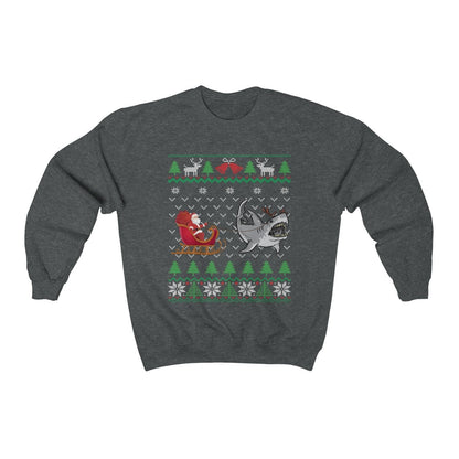 Great White Shark Pulling Santa's Sleigh | Funny Shark Themed Ugly Christmas Sweatshirt | Shark Lover Gift | Christmas Shark Shirt