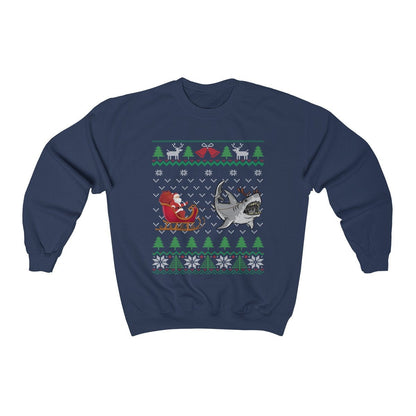 Great White Shark Pulling Santa's Sleigh | Funny Shark Themed Ugly Christmas Sweatshirt | Shark Lover Gift | Christmas Shark Shirt