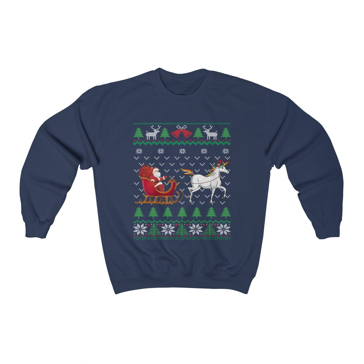 Unicorn Pulling Santa's Sleigh | Funny Unicorn Themed Ugly Christmas Sweatshirt | Unicorn Lover Gift | Christmas Unicorn Shirt