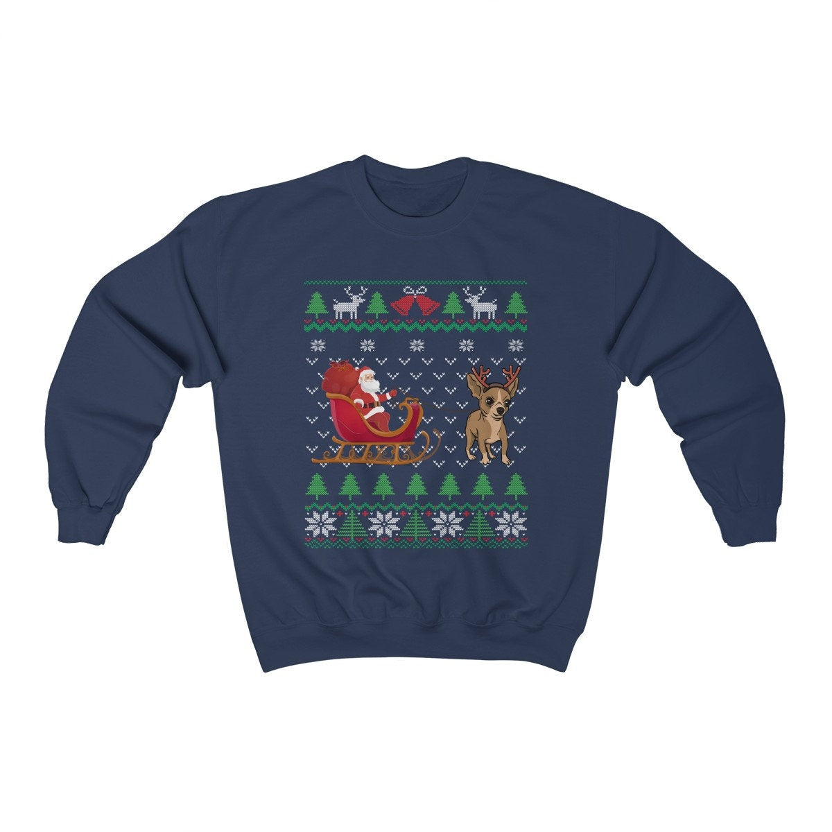 Chihuahua Pulling Santa's Sleigh | Funny Chihuahua Dog Themed Ugly Christmas Sweatshirt | Chihuahua Lover Gift | Chihuahua Owner Shirt