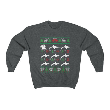 Orcas Pulling Santa Sleigh | Funny Killer Whale Ugly Christmas Sweatshirt | Whale Lover Gift | Christmas Orca Shirt