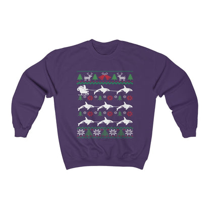 Orcas Pulling Santa Sleigh | Funny Killer Whale Ugly Christmas Sweatshirt | Whale Lover Gift | Christmas Orca Shirt