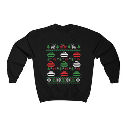 Curling Ugly Christmas Sweatshirt | Red White Green Curling Stones | Funny Curler Gift | Curling Team Shirt