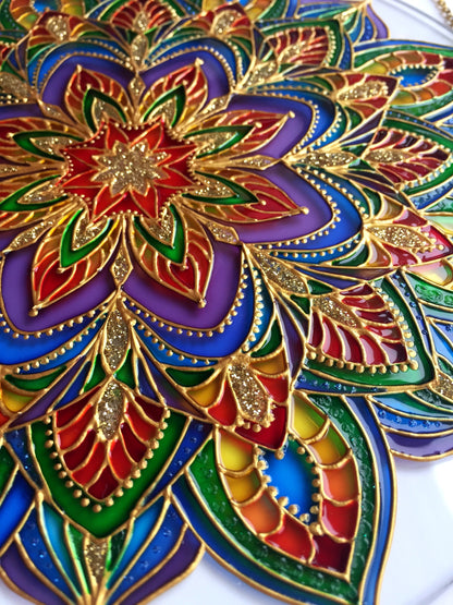 Sacred geometry wall art Mandala painting Stained Glass Decor Hanging Sun catcher for Window
