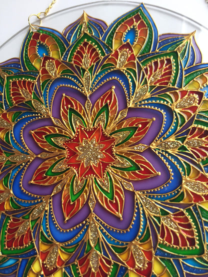 Sacred geometry wall art Mandala painting Stained Glass Decor Hanging Sun catcher for Window