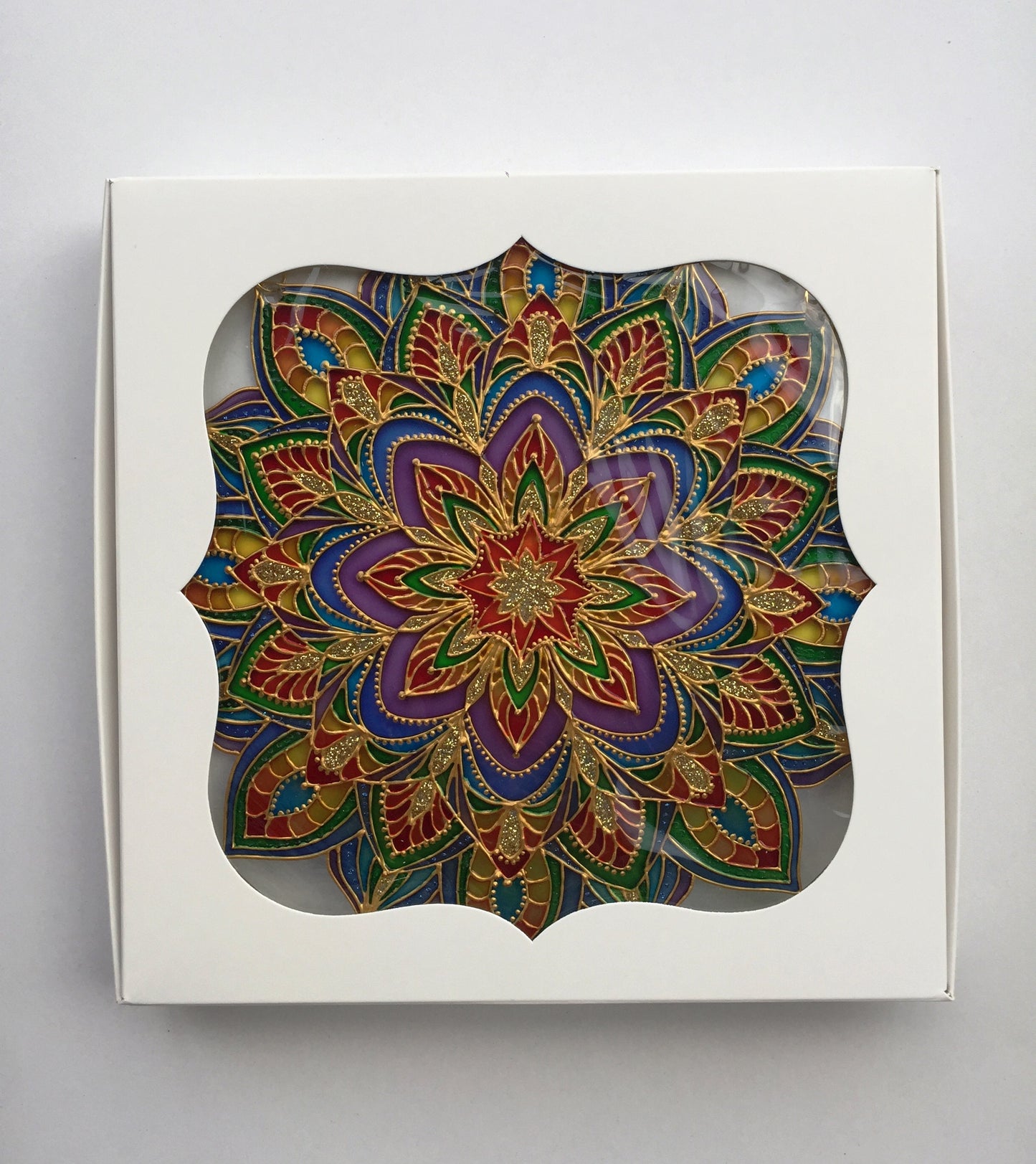 Sacred geometry wall art Mandala painting Stained Glass Decor Hanging Sun catcher for Window