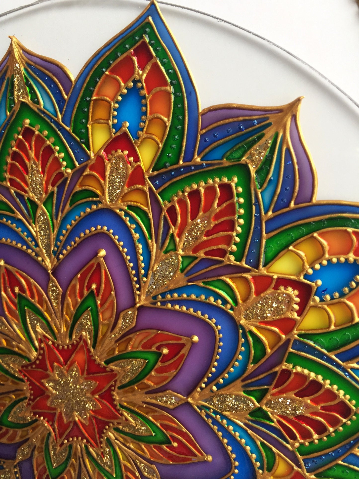 Sacred geometry wall art Mandala painting Stained Glass Decor Hanging Sun catcher for Window