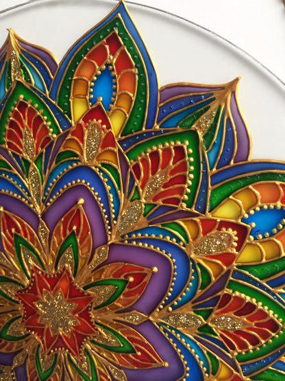 Sacred geometry wall art Mandala painting Stained Glass Decor Hanging Sun catcher for Window