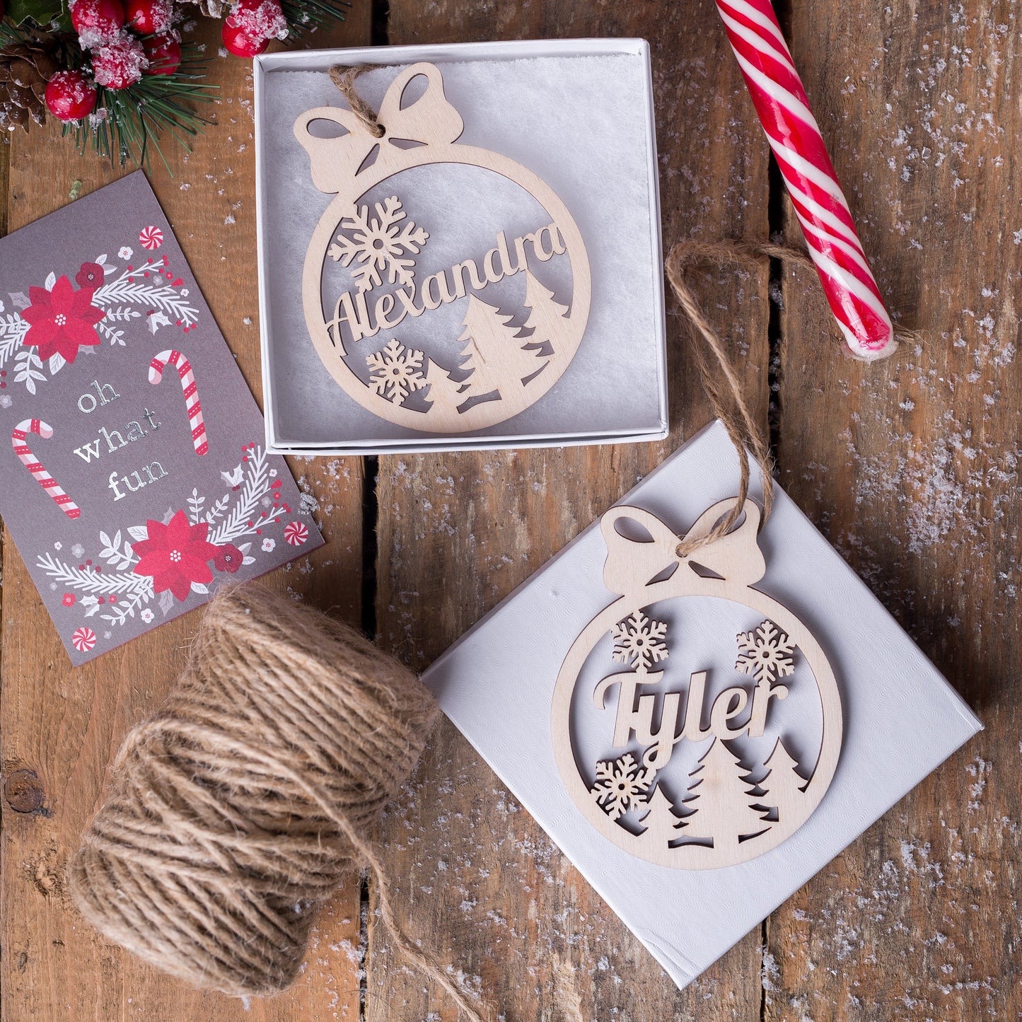 Christmas Ornament for Holiday Decor: Wooden Personalized Ornament , Snowflake Name Sign