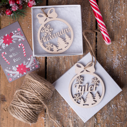 Christmas Ornament for Holiday Decor: Wooden Personalized Ornament , Snowflake Name Sign