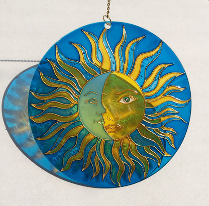 Sun Moon Celestial decor Suncatcher for Window Hanging Stained Glass Decor