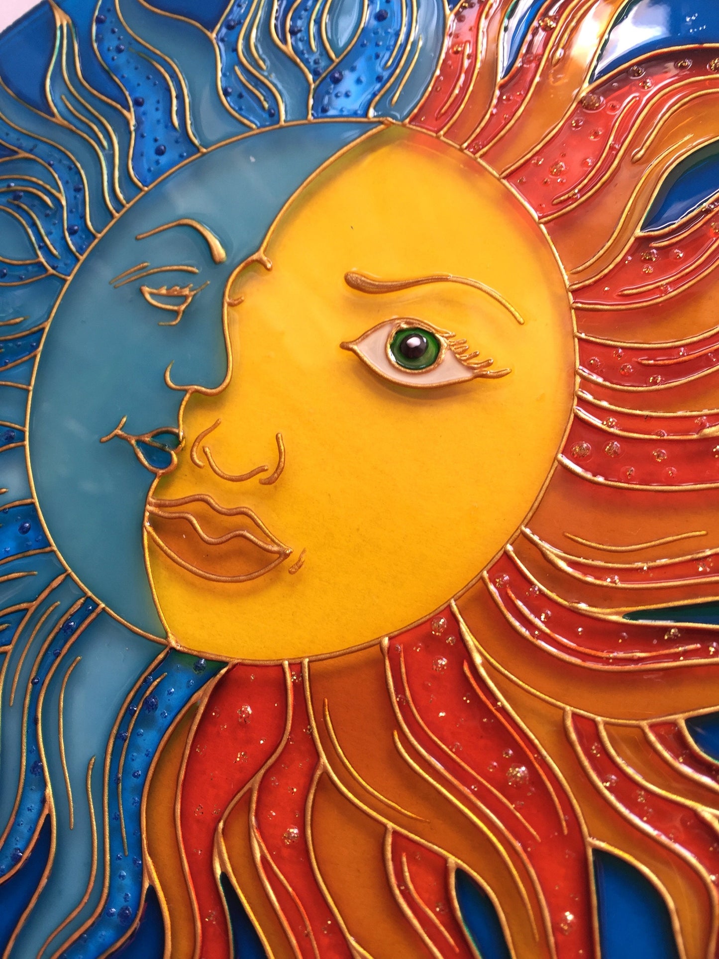 Sun Moon Celestial decor Suncatcher for Window Hanging Stained Glass Decor