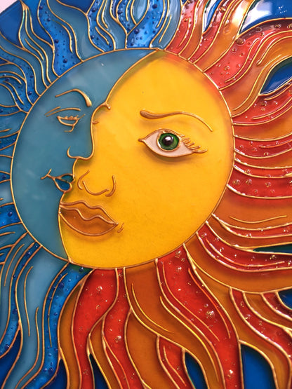 Sun Moon Celestial decor Suncatcher for Window Hanging Stained Glass Decor