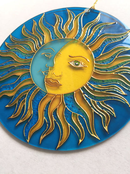 Sun Moon Celestial decor Suncatcher for Window Hanging Stained Glass Decor