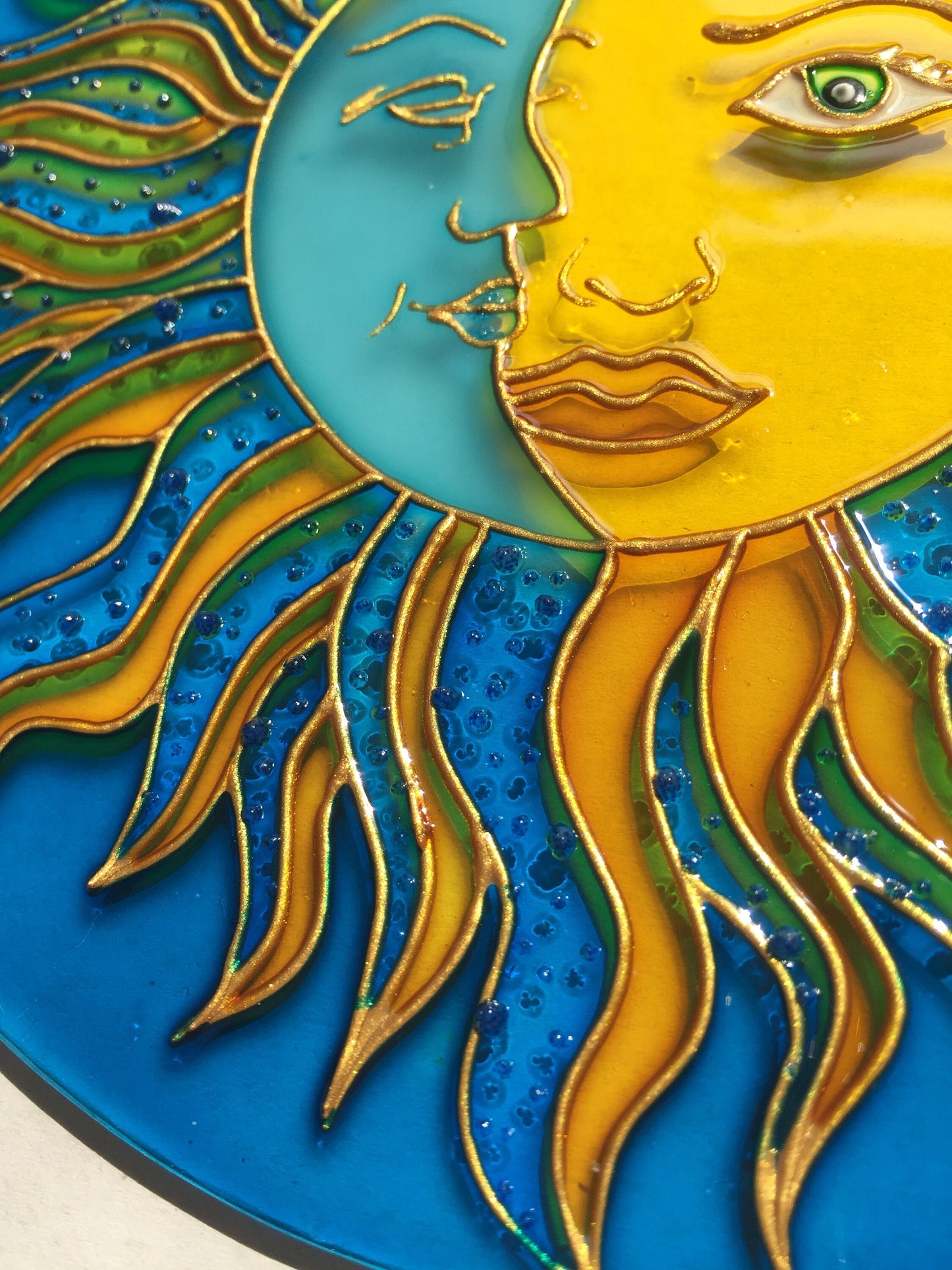 Sun Moon Celestial decor Suncatcher for Window Hanging Stained Glass Decor