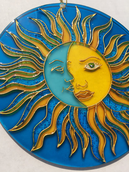 Sun Moon Celestial decor Suncatcher for Window Hanging Stained Glass Decor