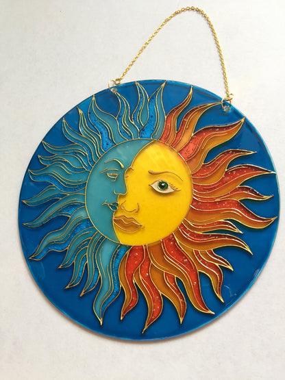 Sun Moon Celestial decor Suncatcher for Window Hanging Stained Glass Decor