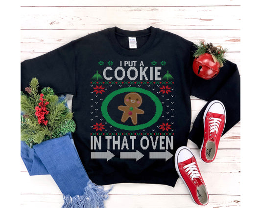 Funny Pregnancy Announcement Ugly Christmas Matching Couple Shirt Expecting Dad To Be I Put A Cookie In That Oven