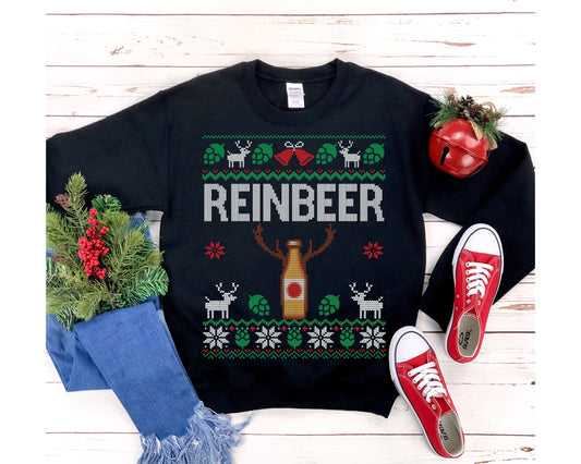Reinbeer Beer Christmas Sweatshirt for Him, Craft Beer Lover Gift for Men, Xmas Party Drinking Shirt, Holiday Clothes Homebrewing Unisex