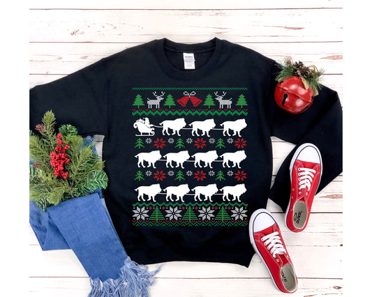 Lions Pulling Santa Sleigh | Funny Lion Themed Ugly Christmas Sweatshirt | African Wildlife Big Cat Lover Gift | Christmas Lion Shirt
