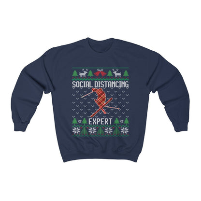 Social Distancing Expert Skiing Ugly Christmas Sweatshirt, Funny Ski Shirt, Skier Gift Ski Lover Unisex Sweatshirt