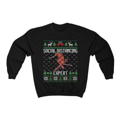 Social Distancing Expert Skiing Ugly Christmas Sweatshirt, Funny Ski Shirt, Skier Gift Ski Lover Unisex Sweatshirt