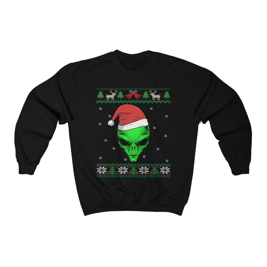 Alien Santa Ugly Christmas Sweatshirt, Funny UFO Shirt, Conspiracy Theory Enthusiast Gift, Area 51 Unisex Heavy Blend Crewneck Sweatshirt