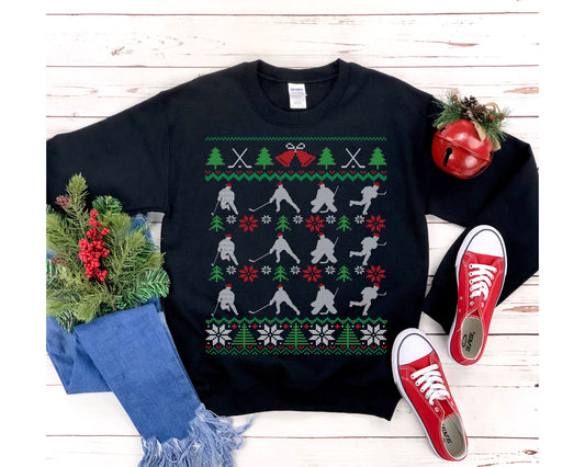 Ice Hockey Players Positions Ugly Christmas Sweatshirt | Funny Hockey Fan Shirt | Hockey Lover Gift | Hockey Team & Coach