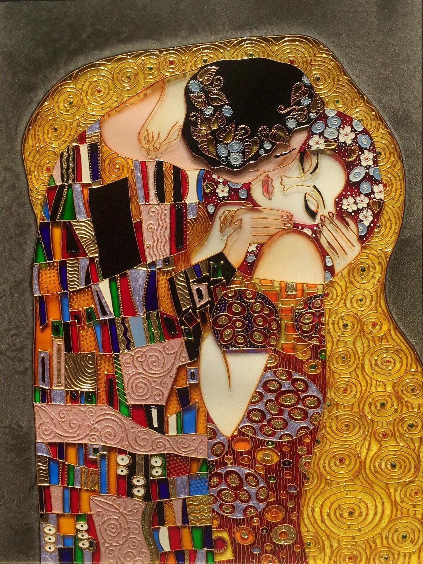 Klimt The Kiss Stained glass panel Wedding gift Gift for Wedding anniversary Stained glass painting