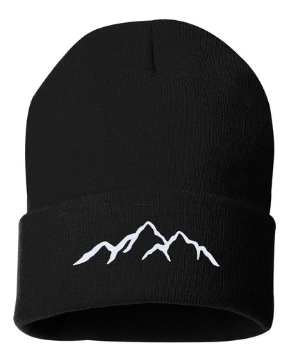 MOUNTAINS Embroidered Cuffed Beanie Hat, Embroidered Gift, Winter Hat Unisex, Cuffed Beanie, Gift, Beanie