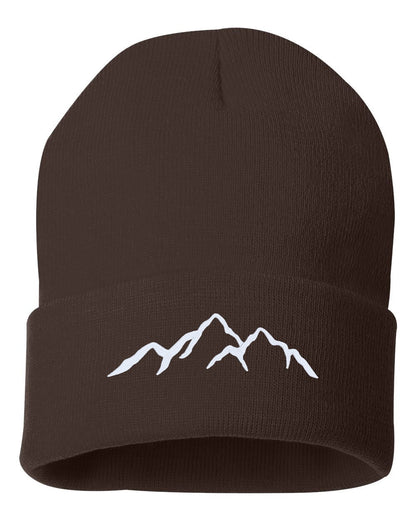 MOUNTAINS Embroidered Cuffed Beanie Hat, Embroidered Gift, Winter Hat Unisex, Cuffed Beanie, Gift, Beanie